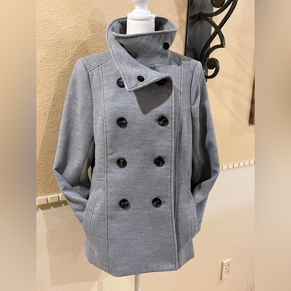 H&M double-breasted peacoat. Convertible collar. Decorative stitching. Grey. 12 - Picture 7 of 14